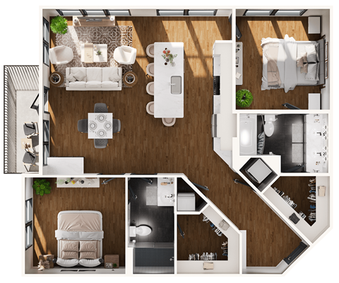 Floor plan for 2 beds, 2 baths, 1211 sqft